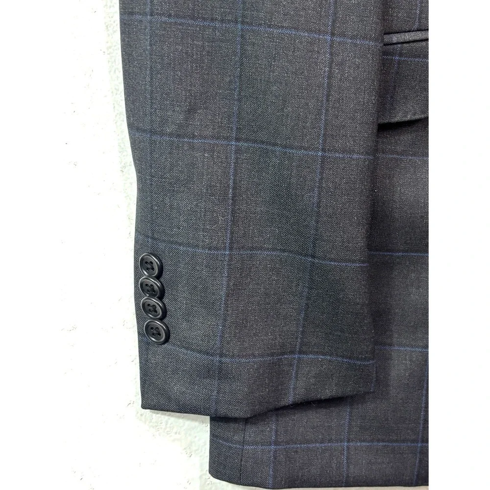 Joseph Abboud 36R 30x29 2pc Pant Suit Charcoal Navy Blue Windowpane Wool Joe‎
